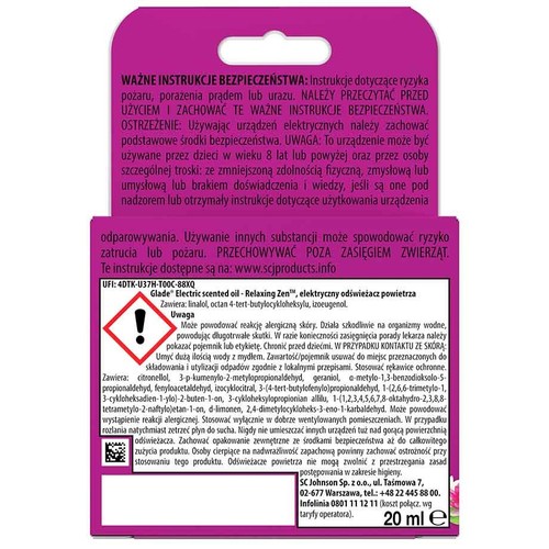 Elektryczny odświeżacz powietrza z wkładem 20 ml Relaxing Zen Glade zestaw