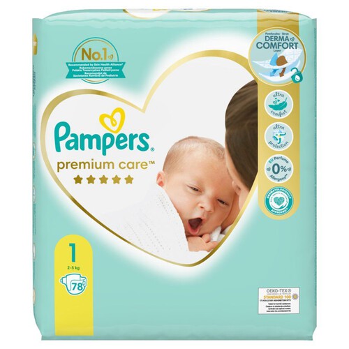 Pieluchy Premium Care 1 waga  2-5 kg jednorazowe Pampers 78 sztuk