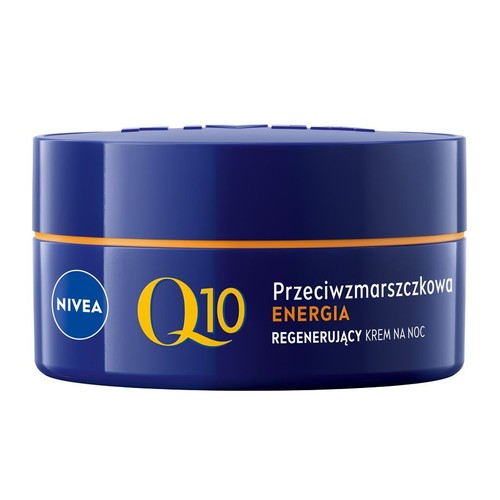 Opakowanie kremu na noc Nivea Q10 Anti-Wrinkle Energy. Nowa formuła z witaminą C, Q10 i guaraną.