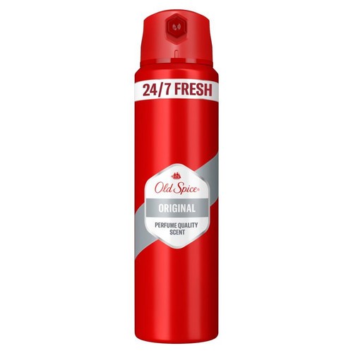 Czerwona puszka aerozolowa Old Spice Original 150 ml. Na froncie logo Old Spice i napis "24/7 FRESH".
