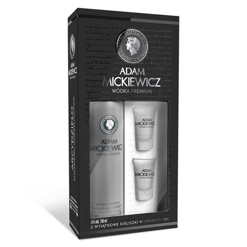 Wódka czysta Premium alk. 40,0% obj. + 2 kieliszki   Adam Mickiewicz 700 ml