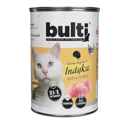 Karma mokra dla kotów bogata w indyka   Bulti 400 g