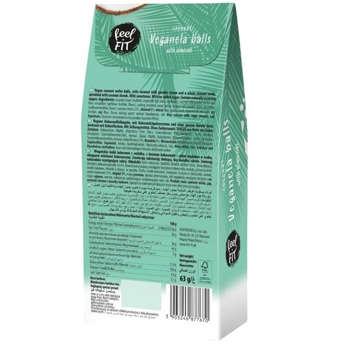 Veganela kulki kokosowe z migdałami bez cukru Feel Fit 63 g
