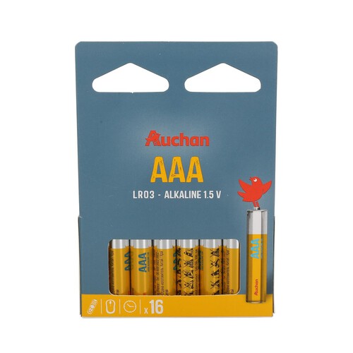 Baterie alkaliczne AAA (LR03) 1,5V Auchan 16 sztuk