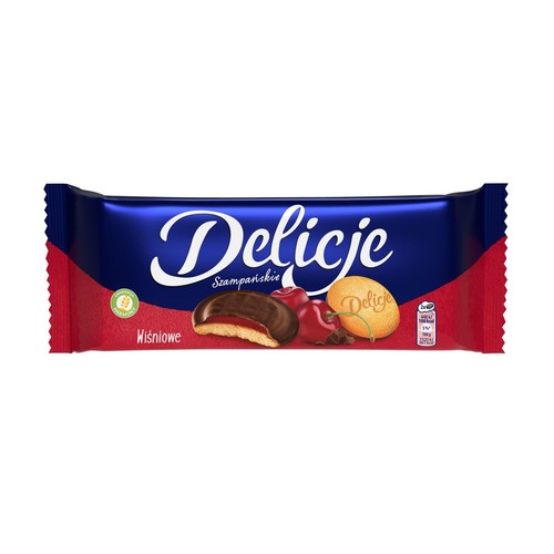 Biszkopty z galaretką wiśniową oblane czekoladą Delicje 147 g