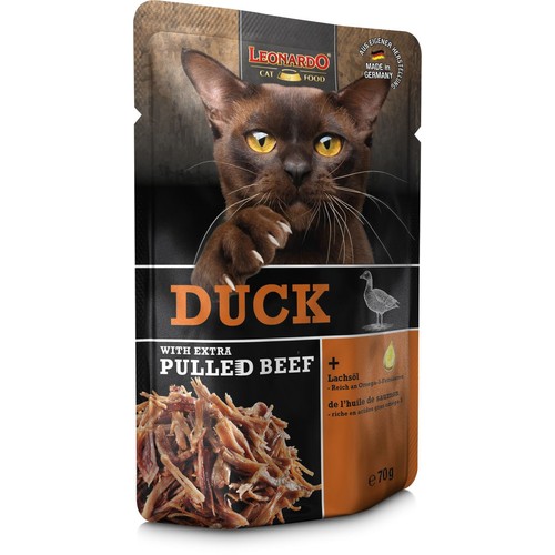 Karma mokra dla kotów z szarpaną kaczką  Leonardo 70 g