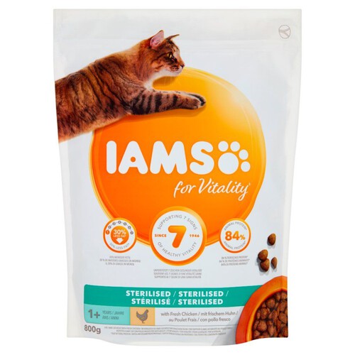 Karma sucha z kurczakiem dla kotów po sterylizacji IAMS 800 g
