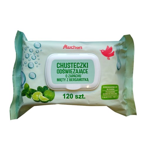 Chusteczki odświeżające Mięta z Bergamotką 120 szt. Auchan 120 sztuk