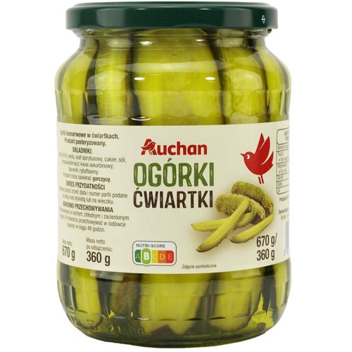 Ogórki ćwiartki  Auchan 360 g