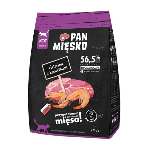 Karma sucha dla kota cielęcina z krewetkami Pan Mięsko 400 g