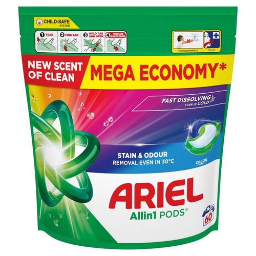 Kapsułki do prania kolorów Stain&Odour Allin1 Pods Ariel 60 kapsułek