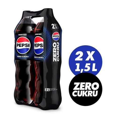 Napój gazowany Zero Cukru o smaku cola nieposiadający wartości energetycznej PEPSI 2 x 1,5 l