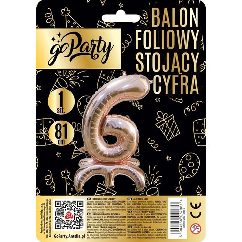 Balon foliowy stojący cyfra 6 GoParty 1 sztuka