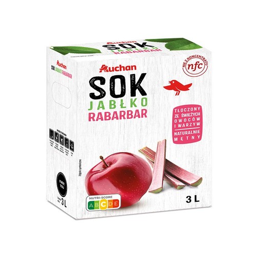 Sok 100% NFC Jabłko-Rabarbar Auchan 3 l