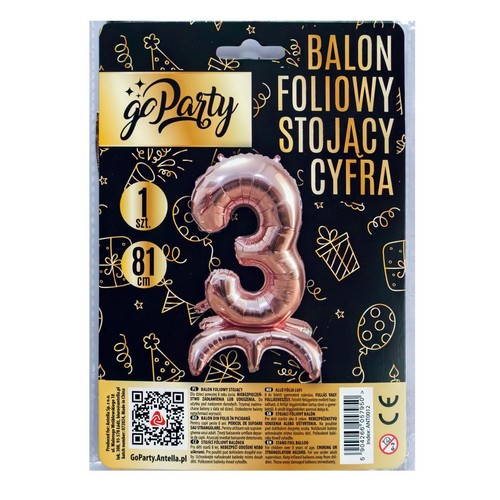 Balon foliowy stojący cyfra 3  GoParty 1 sztuka