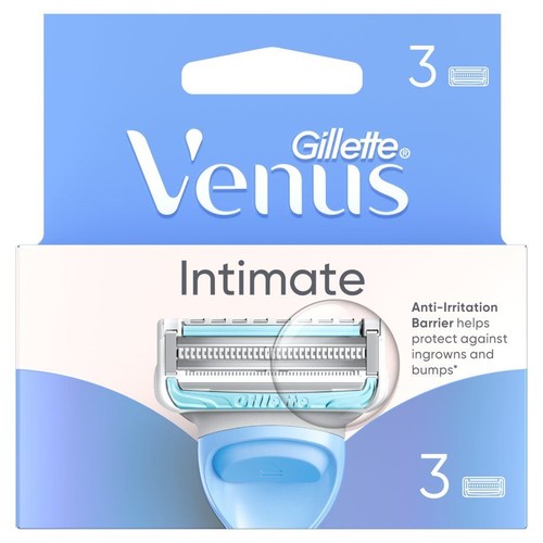 Wkłady do maszynki Gillette Venus Intimate, 3 sztuki. Niebiesko-białe opakowanie.