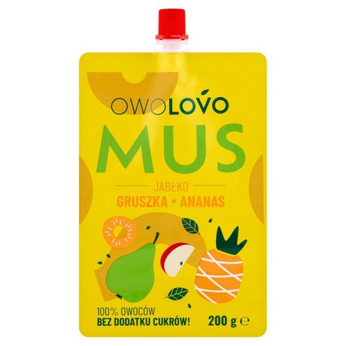 Mus owocowy o smaku jabłko gruszka ananas Owolovo 200 g