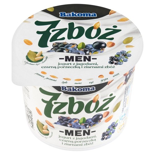 7 zbóż men jogurt z jagodą czarną porzeczką i zbożami Bakoma 300 g