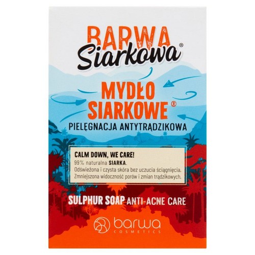 Mydło Barwa Siarkowa, pielęgnacja antytrądzikowa. Zapewnia odświeżoną skórę i zmniejsza pory.