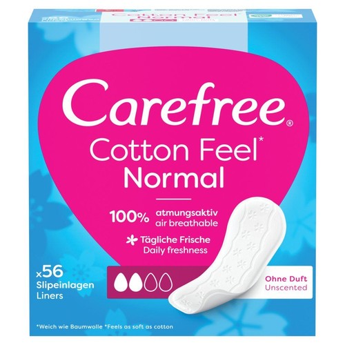 Carefree Cotton Feel Normal, 56 wkładek higienicznych. Oddychające, bezzapachowe, dla codziennej świeżości.