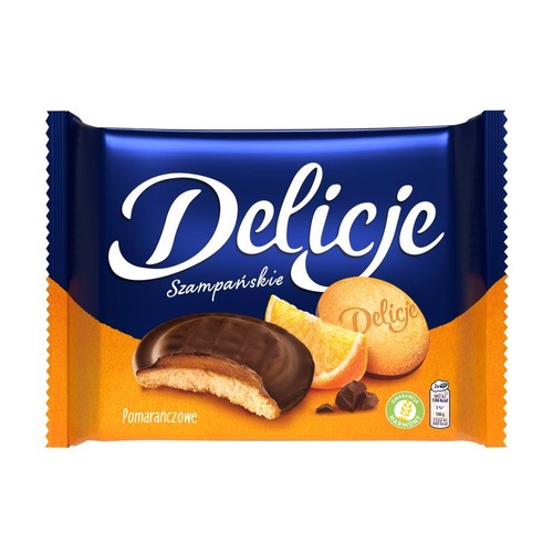 Biszkopty z galaretką pomarańczową oblane czekoladą Delicje 294 g