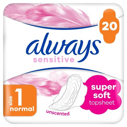 Always Sensitive podpaski, rozmiar 1 normal, 20 sztuk, bezzapachowe.