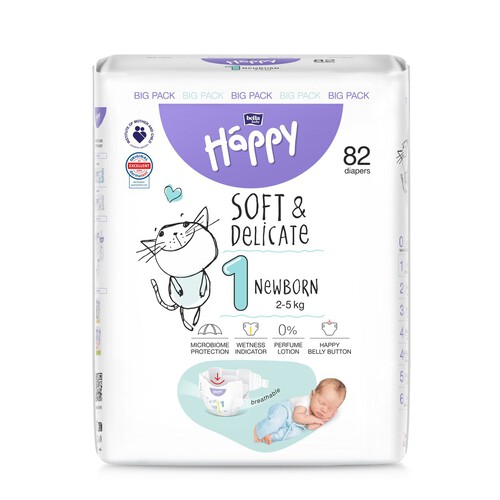 Pieluszki Newborn 1 2-5 kg   Bella Baby Happy 82 sztuki