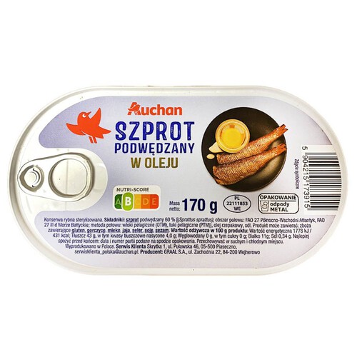 Szprot podwędzony w oleju rzepakowym Auchan 170 g