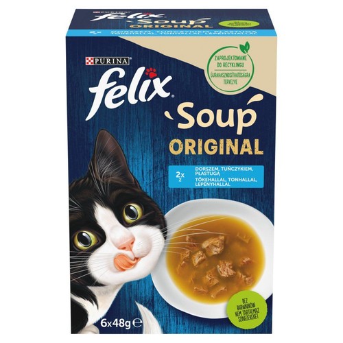 Karma mokra dla kotów Zupa z pstrągiem tuńczykiem i płastugą Felix 6 x 48 g