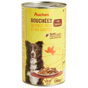 Karma mokra dla psów z kurczakiem makaronem i marchewką Auchan 1,2 kg
