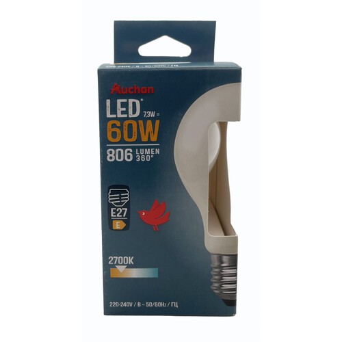 Żarówka LED E27 60W STANDARD CIEPŁA Auchan 1 sztuka