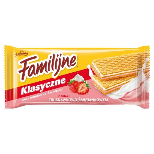 Wafle Familijne klasyczne o smaku truskawkowo-śmietankowym Jutrzenka 180 g