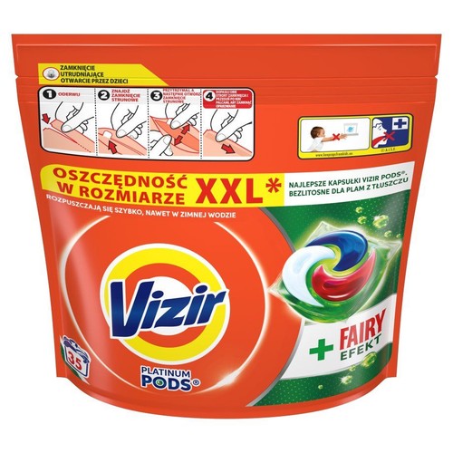 Kapsułki do prania + Fairy Efekt Platinum Pods Vizir 35 kapsułek