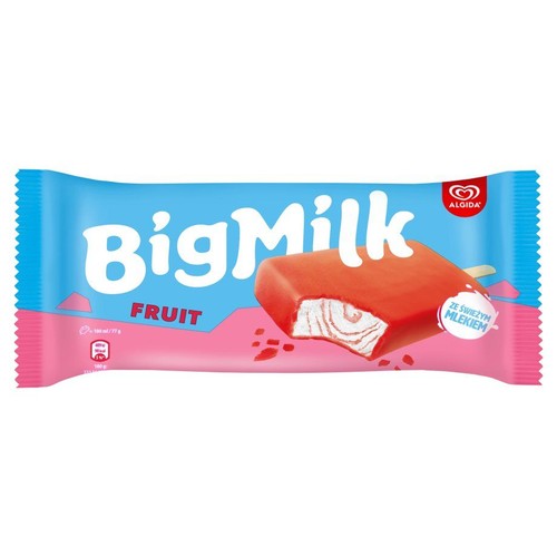 Lody śmietankowe w polewie truskawkowej   Big Milk 100 ml