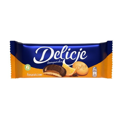Biszkopty z galaretką pomarańczową oblane czekoladą  Delicje 147 g