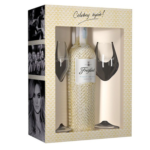 Wino włoskie białe wytrawne Pinot Grigio 11,5% + 2 kieliszki Freixenet 750 ml