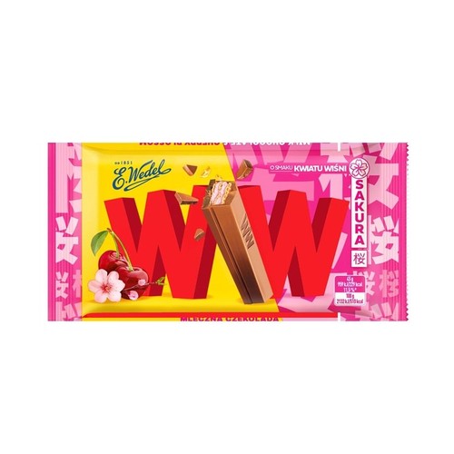 Wafelki przekładane kremem o smaku kwiatu wiśni w mlecznej czekoladzie E.Wedel 45 g