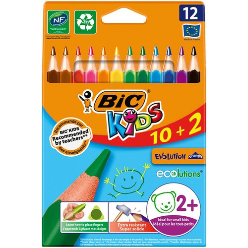 Kredki ołówkowe Kids Evolution Triangle ECOlutions 10 + 2 szt. BIC  12 sztuk