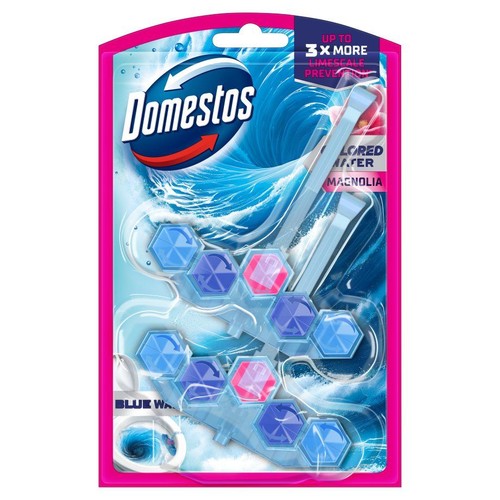 Zawieszka do toalety Domestos z zapachem magnolii. Zapewnia do 3x większą ochronę przed kamieniem.