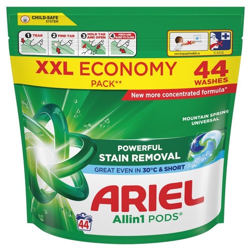 Opakowanie Ariel Allin1 PODS XXL Economy Pack, 44 prania. Z systemem Child-Safe.