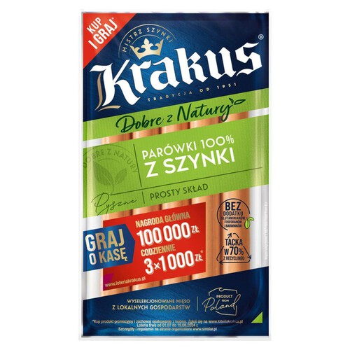 Parówki z szynki 100% Krakus 185 g