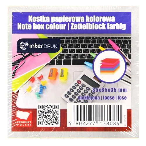 Kostka papierowa kolorowa nieklejona 85 x 85 Interdruk 1 sztuka