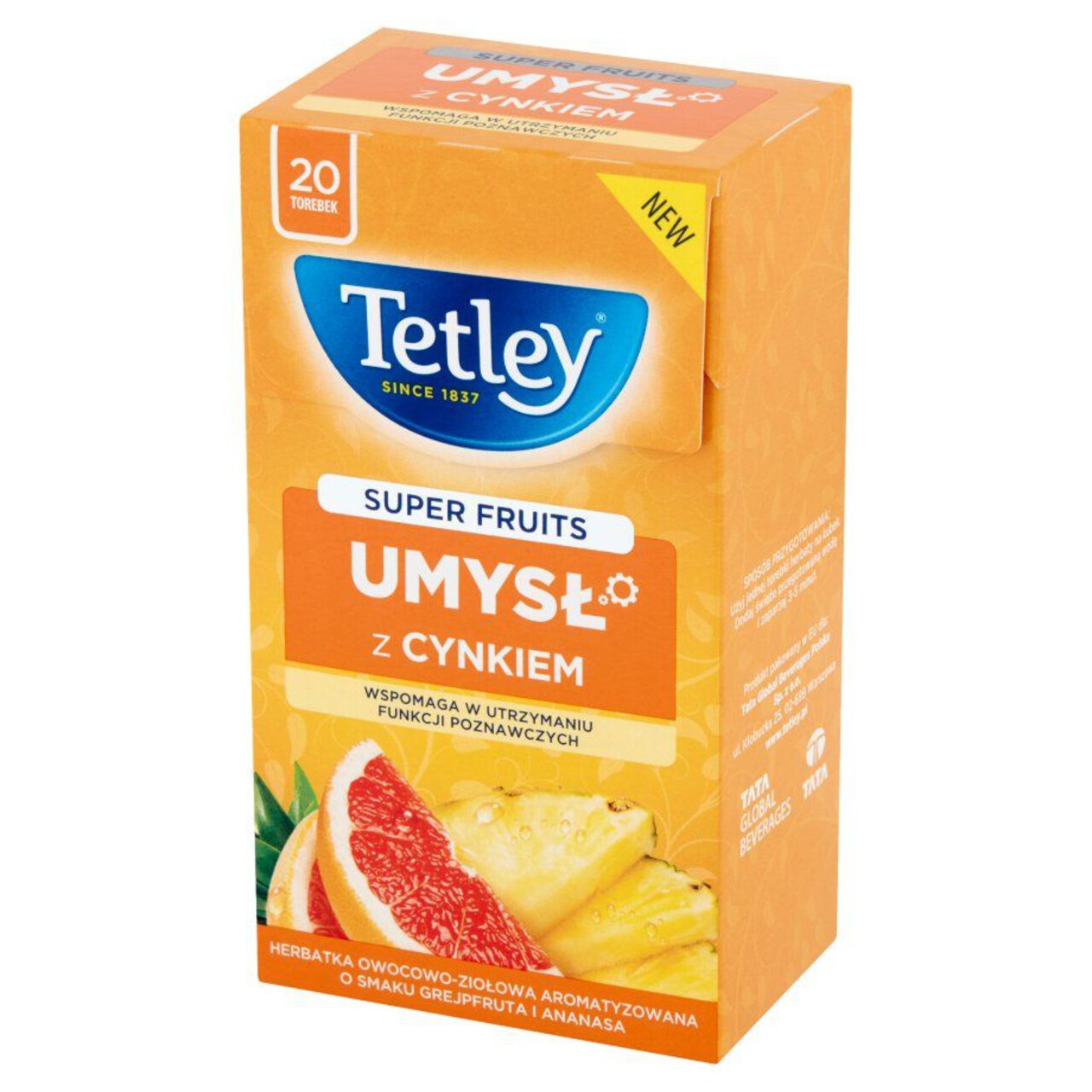 Umysł herbata owocowa z ananasem i grejpfrutem Tetley 20 torebek