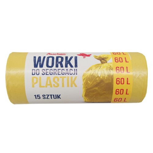 Worki do segregacji śmieci 60L żółte Auchan 15 sztuk