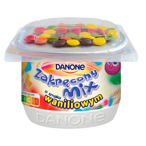 Zakręcony mix jogurt o smaku waniliowym z drażami kakaowymi Danone 125 g 