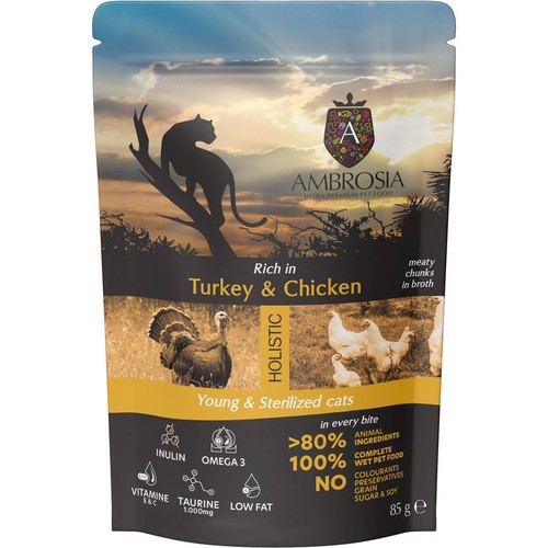 Karma mokra dla kota  indyk i kurczak   Ambrosia 85 g