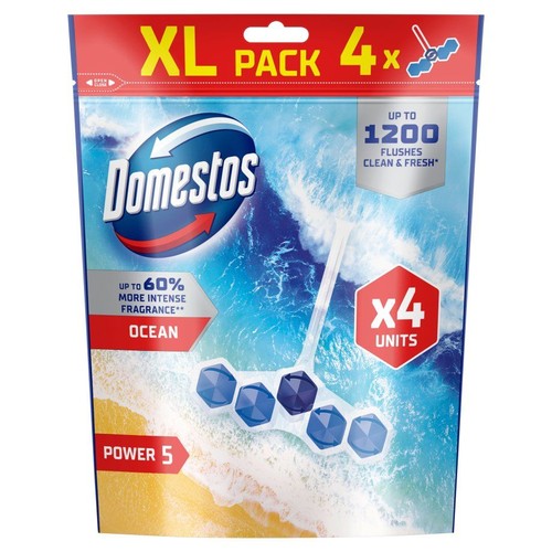 Opakowanie XL Domestos Power 5 Ocean, 4 sztuki kostek do WC.