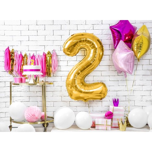 Balon foliowy Cyfra "2" złoty 86cm Party Deco 1 sztuka