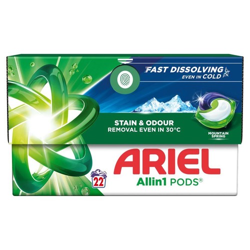 Kapsułki do prania Mountain Spring Stain&Odour Allin1 Pods Ariel 22 kapsułki