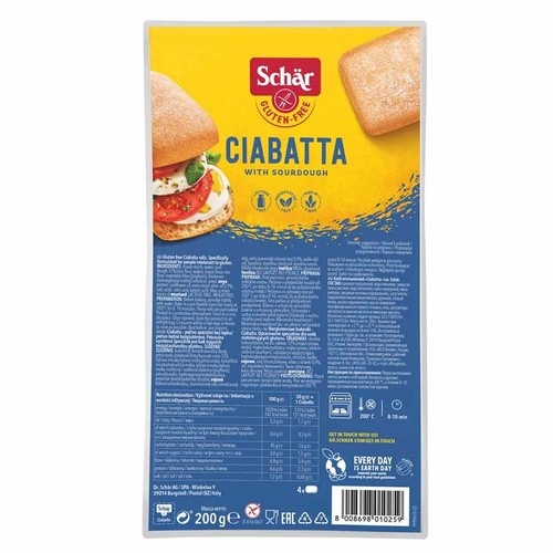 Ciabatta bezglutenowa do odpieku   Schär 200 g